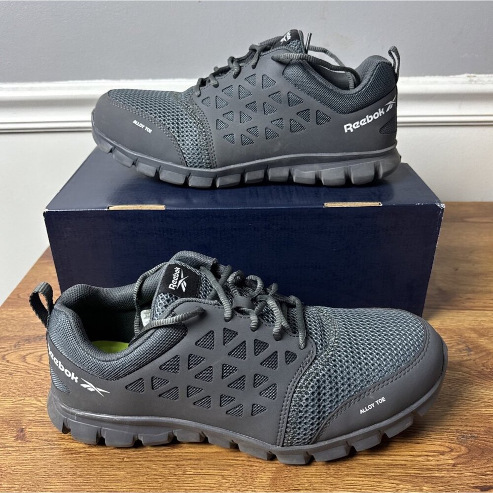 Men's Size 10.5W Reebok Sublite Cushion Work Alloy Safety Toe Grey -Style RB4071